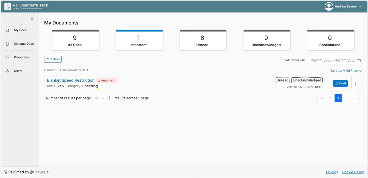 RailSmart SafeTrack allows users to view important documents quickly and easily